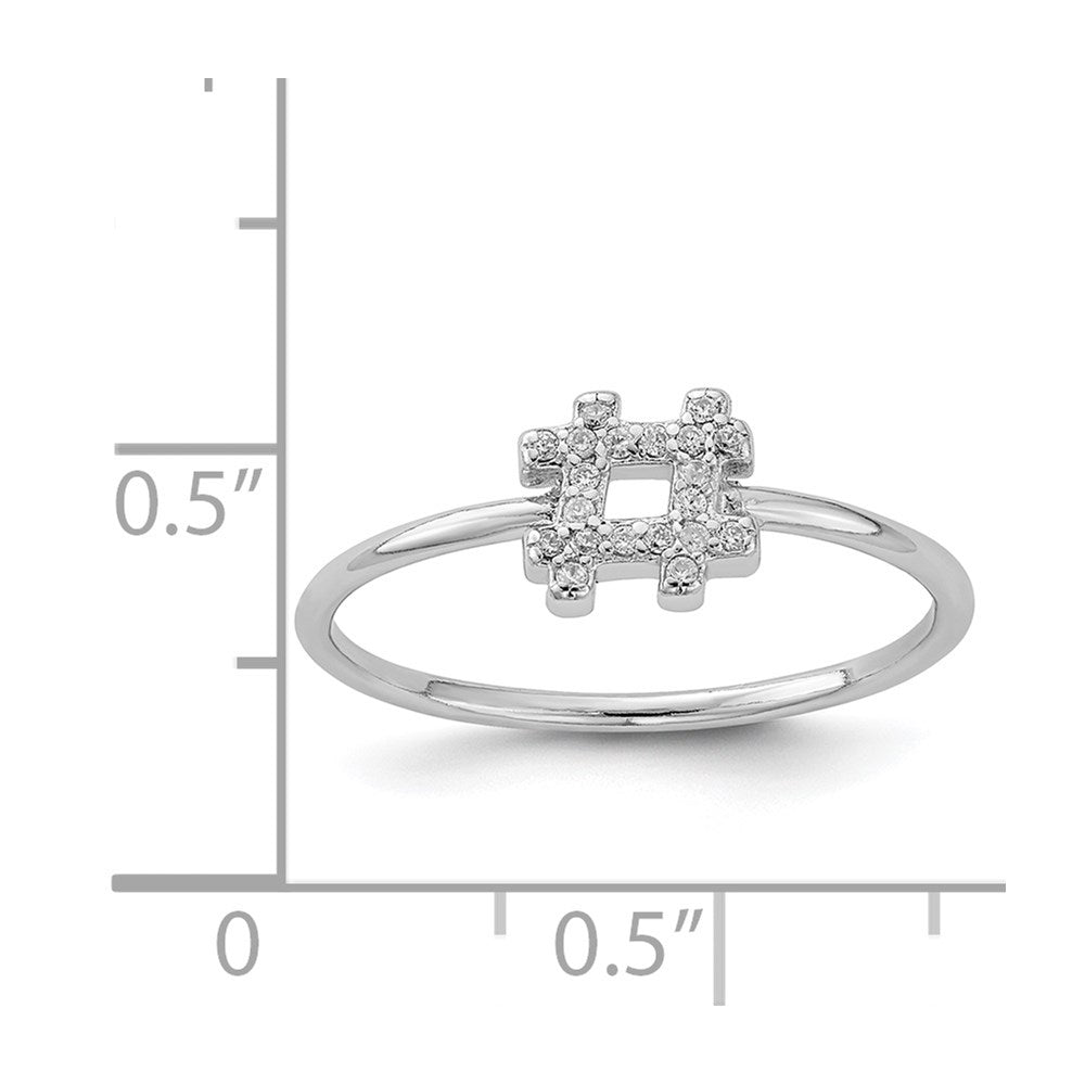 Sterling Silver Rhodium Plated Cz Hashtag Ring