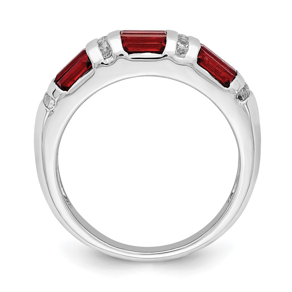 Sterling Silver Rhodium Plated Baguette Garnet & White Topaz Ring (Size 6 Only)