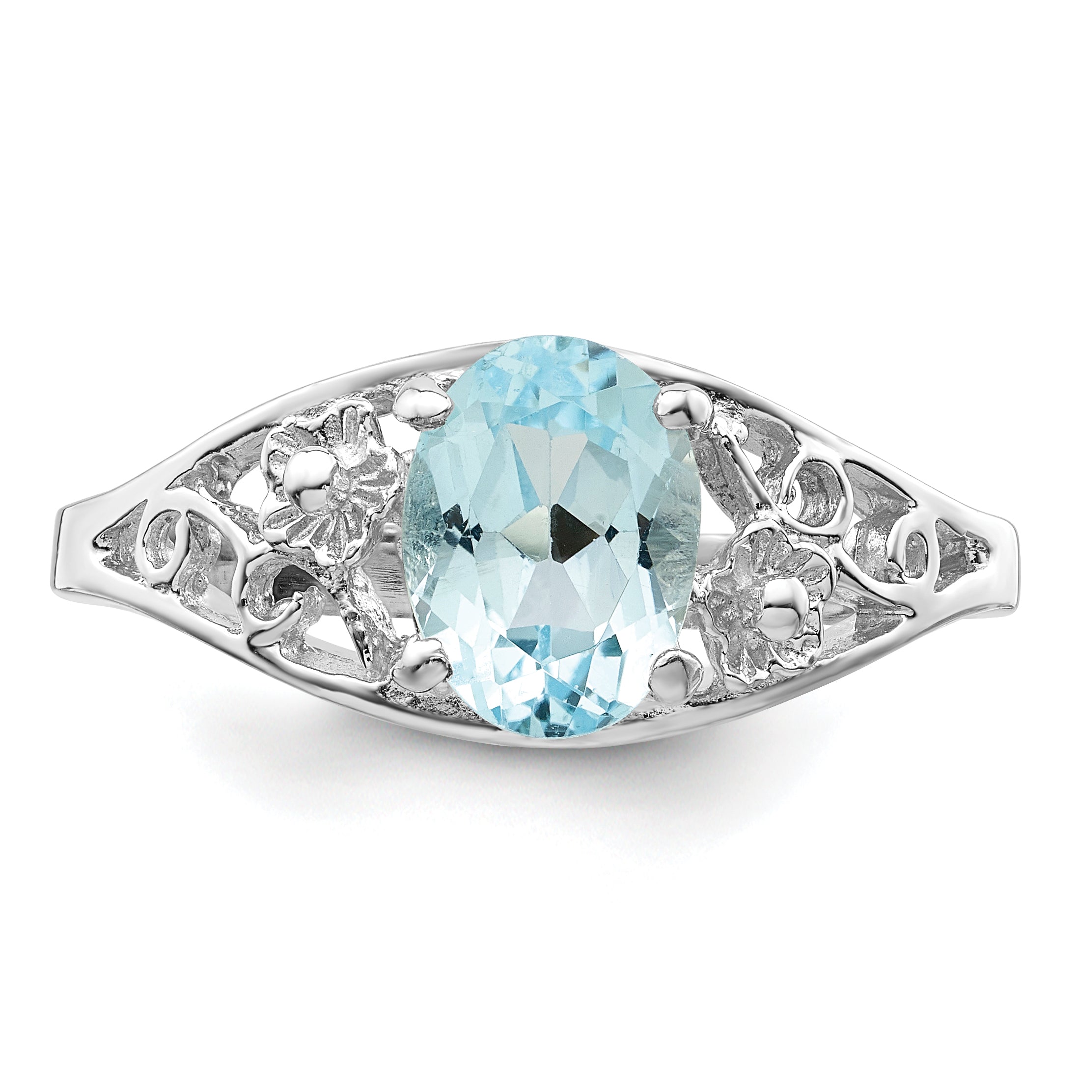 Sterling Silver Rhodium Blue Topaz Ring (Size 8 Only)