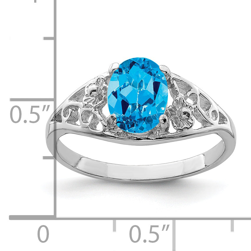 Sterling Silver Rhodium Blue Topaz Ring (Size 8 Only)