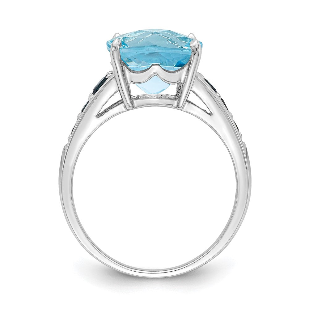 Sterling Silver Rhodium Plated Sky Blue Cushion & London Topaz Ring (Size 6 Only)
