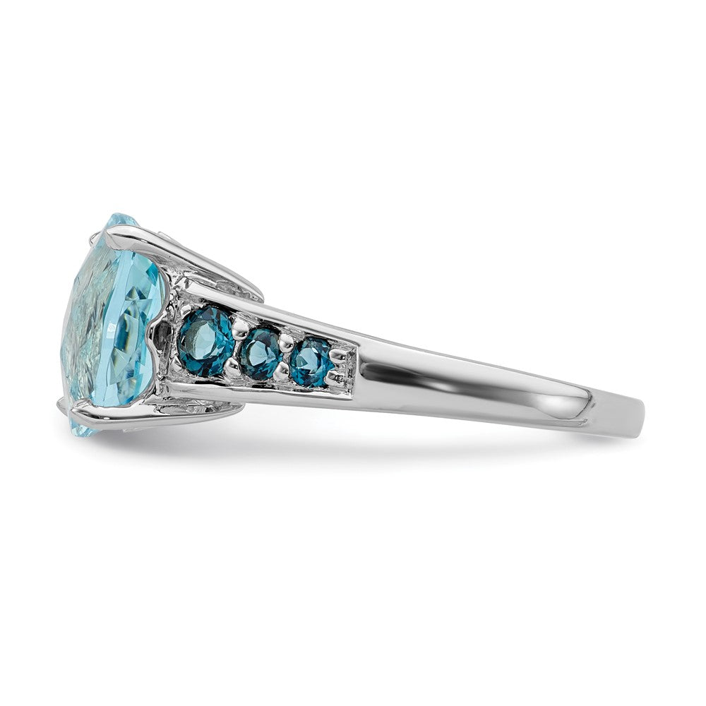 Sterling Silver Rhodium Plated Sky Blue Cushion & London Topaz Ring (Size 6 Only)