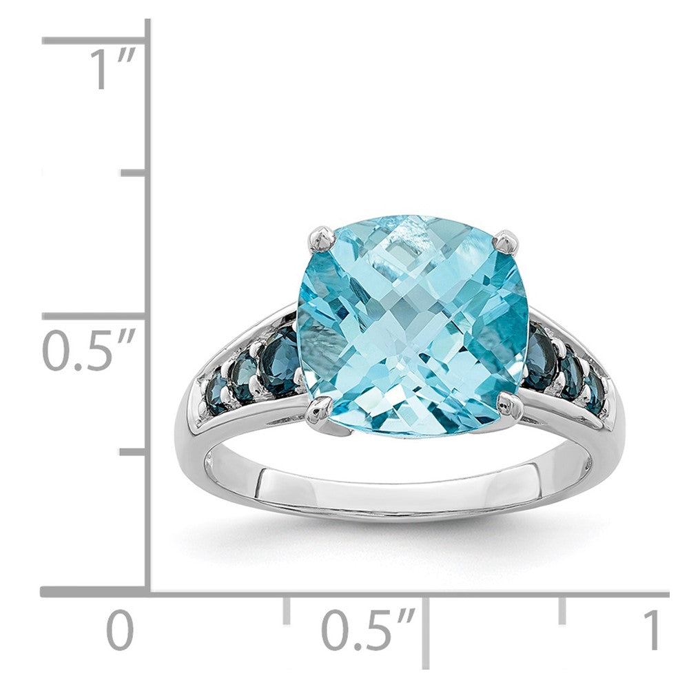 Sterling Silver Rhodium Plated Sky Blue Cushion & London Topaz Ring (Size 6 Only)