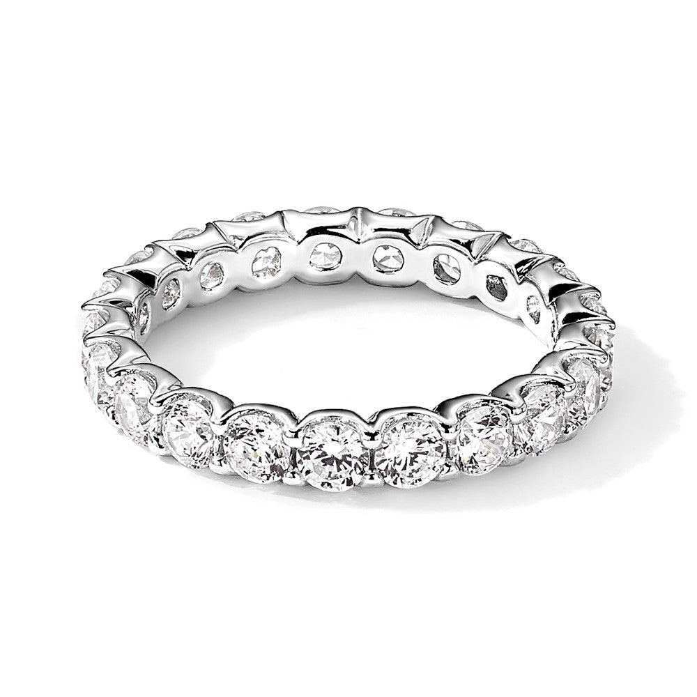 Sterling Silver Shimmer Rhodium Plated 3mm Cz 20 Stone Eternity Band