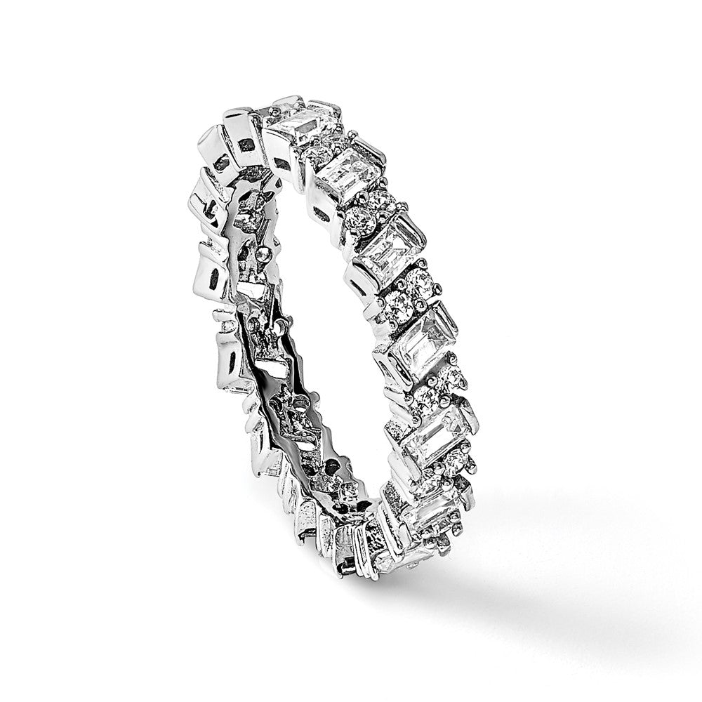 Sterling Silver Shimmer Rhodium Plated 45 Stone Cz Fancy Eternity Band