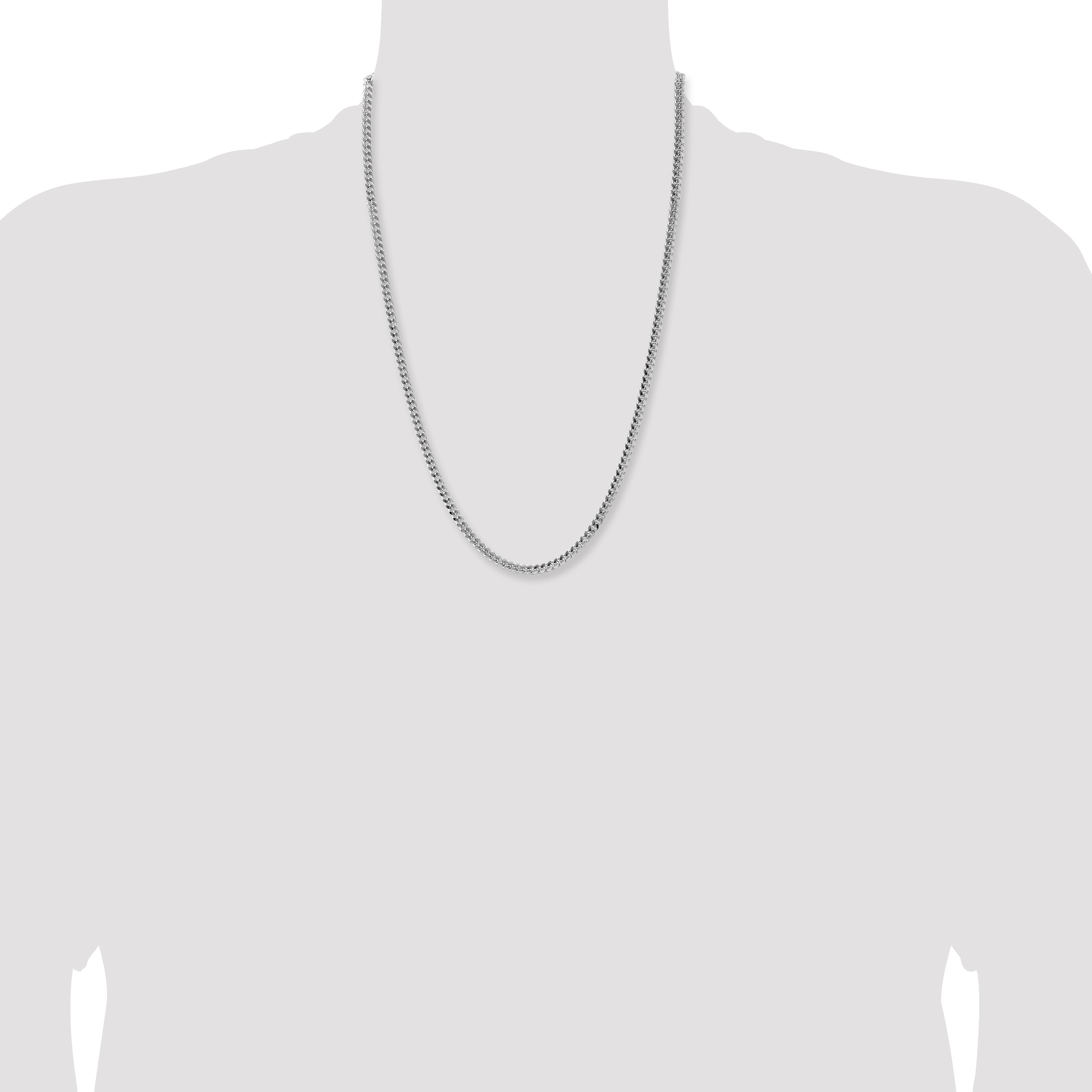 24 Inch Sterling Silver 4mm Domed W/ Side D/C Curb Chain Necklace