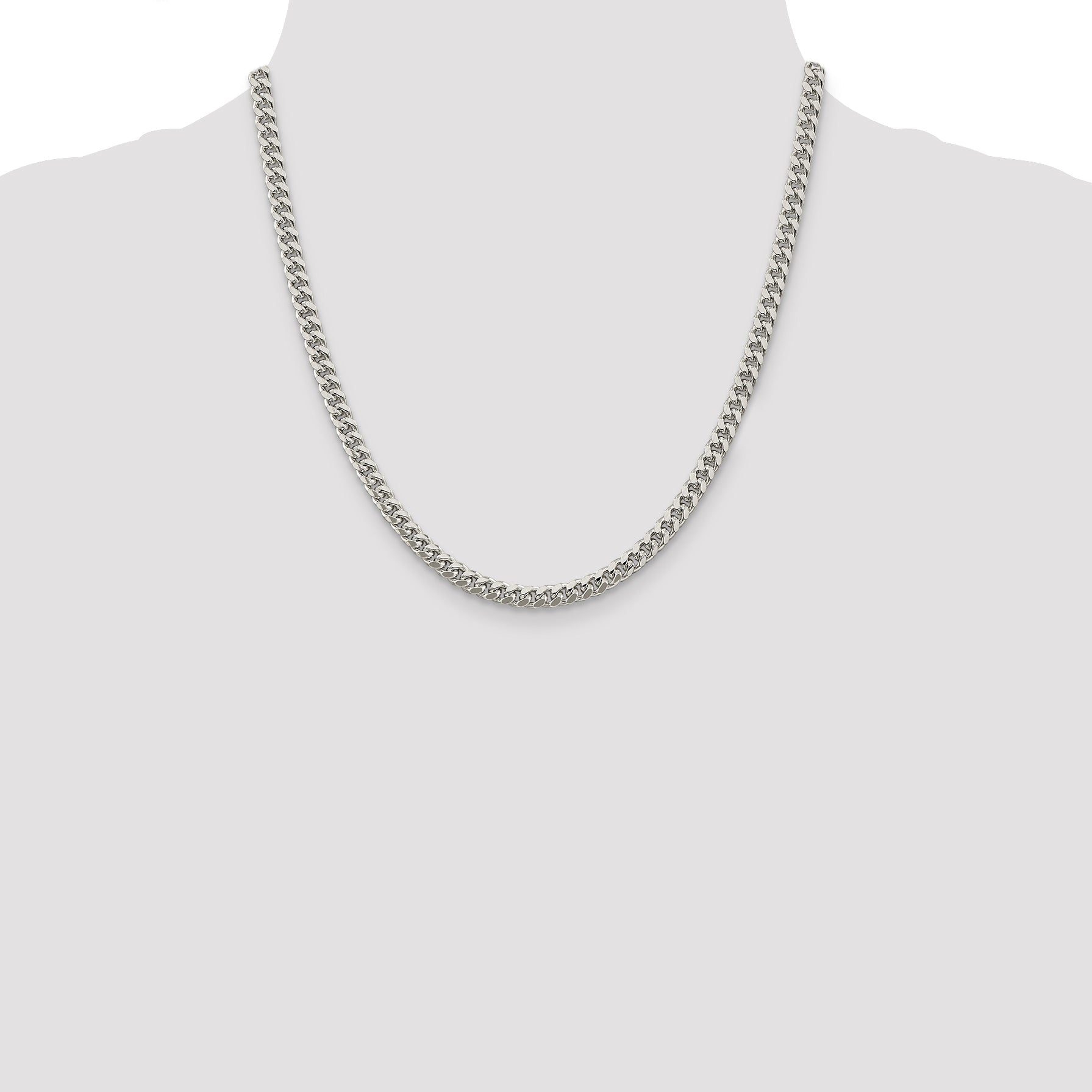 20 Inch Sterling Silver 5mm Domed W/ Side D/C Curb Chain Necklace