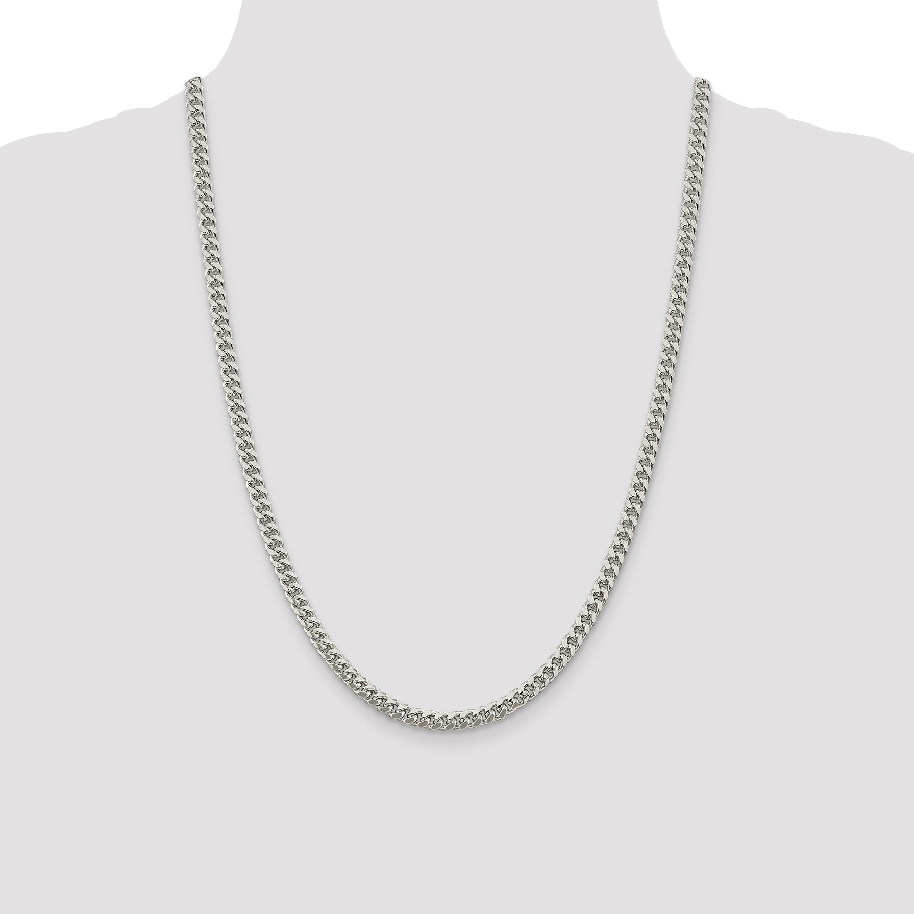 24 Inch Sterling Silver 5mm Domed W/ Side D/C Curb Chain Necklace