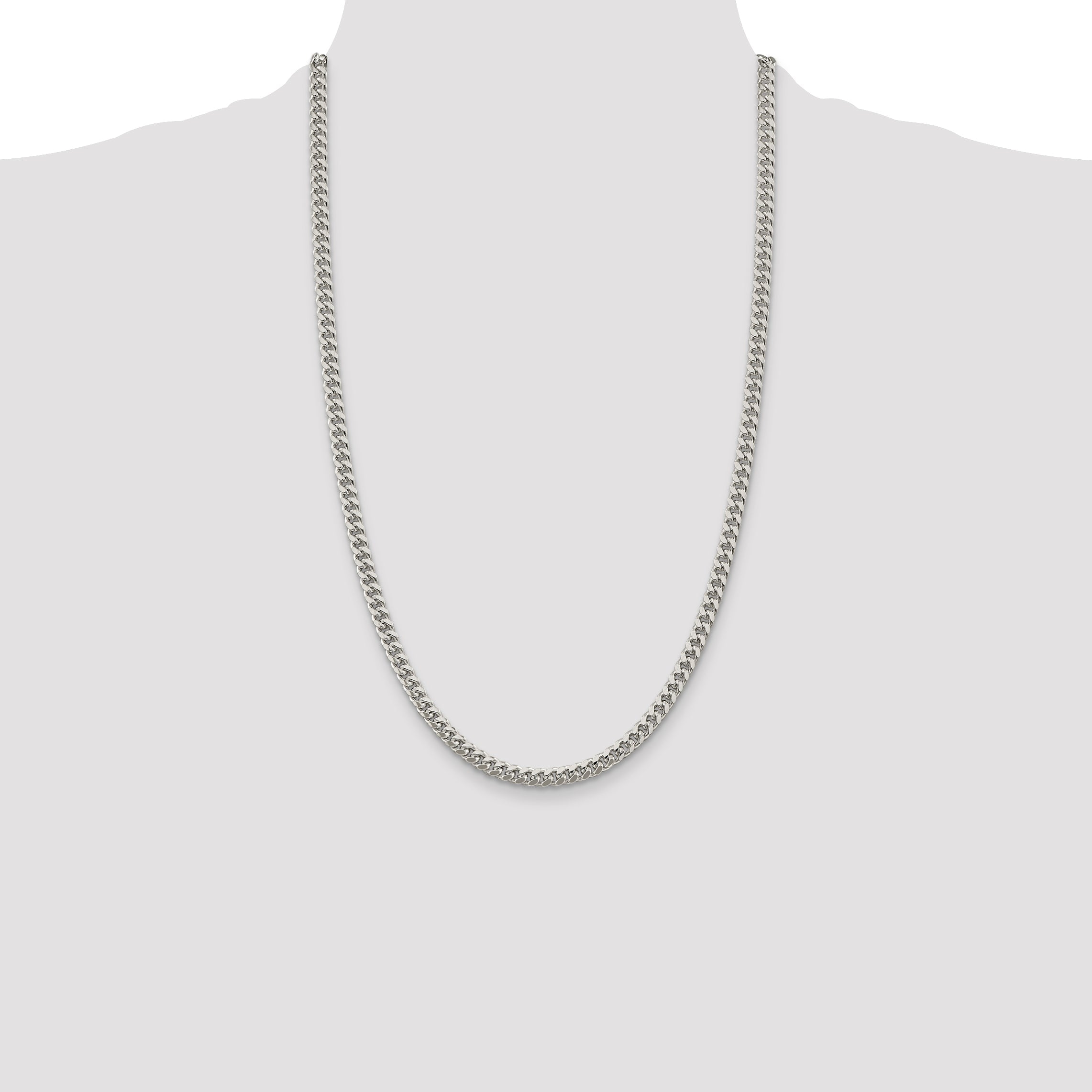 26 Inch Sterling Silver 5mm Domed W/ Side D/C Curb Chain Necklace