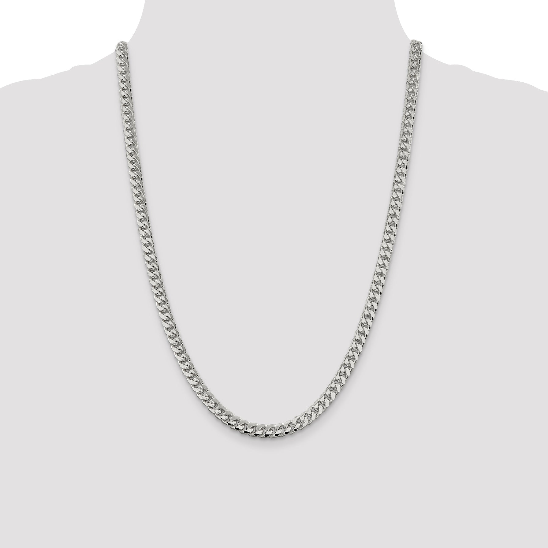 24 Inch Sterling Silver 6mm Domed W/ Side D/C Curb Chain Necklace