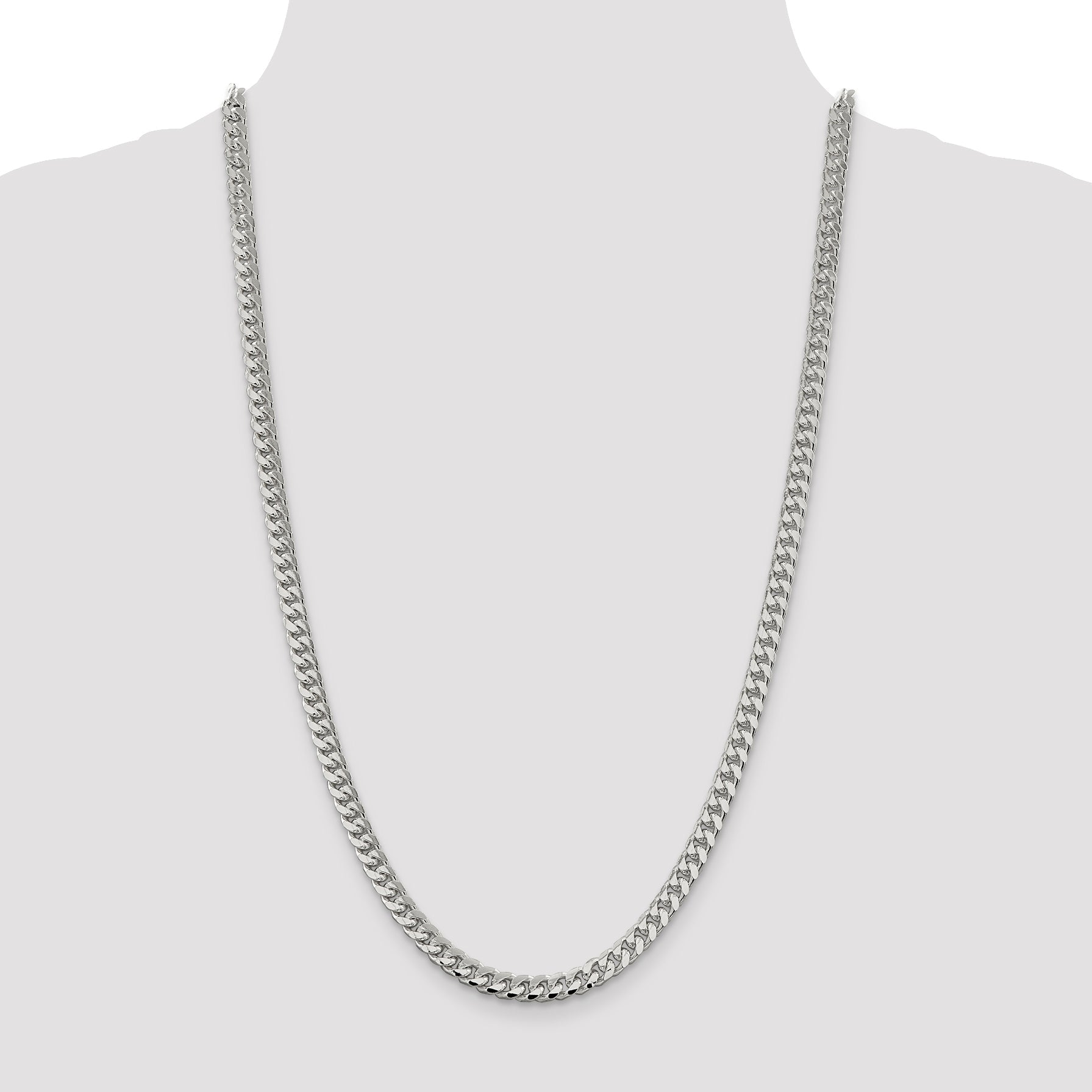 26 Inch Sterling Silver 6mm Domed W/ Side D/C Curb Chain Necklace