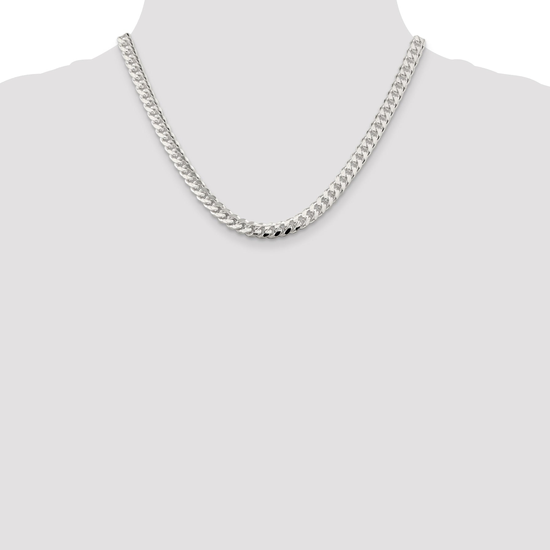 18 Inch Sterling Silver 7mm Domed W/ Side D/C Curb Chain Necklace