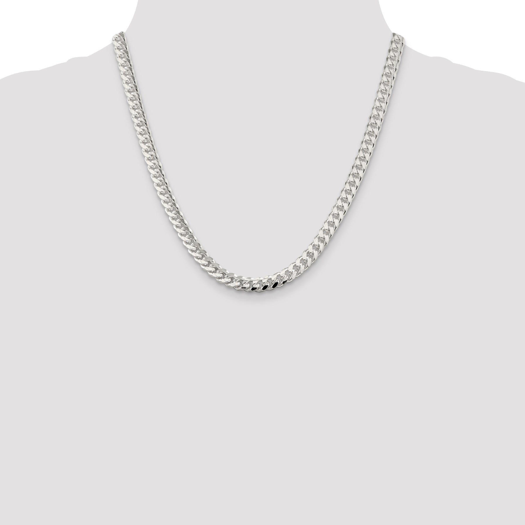 20 Inch Sterling Silver 7mm Domed W/ Side D/C Curb Chain Necklace
