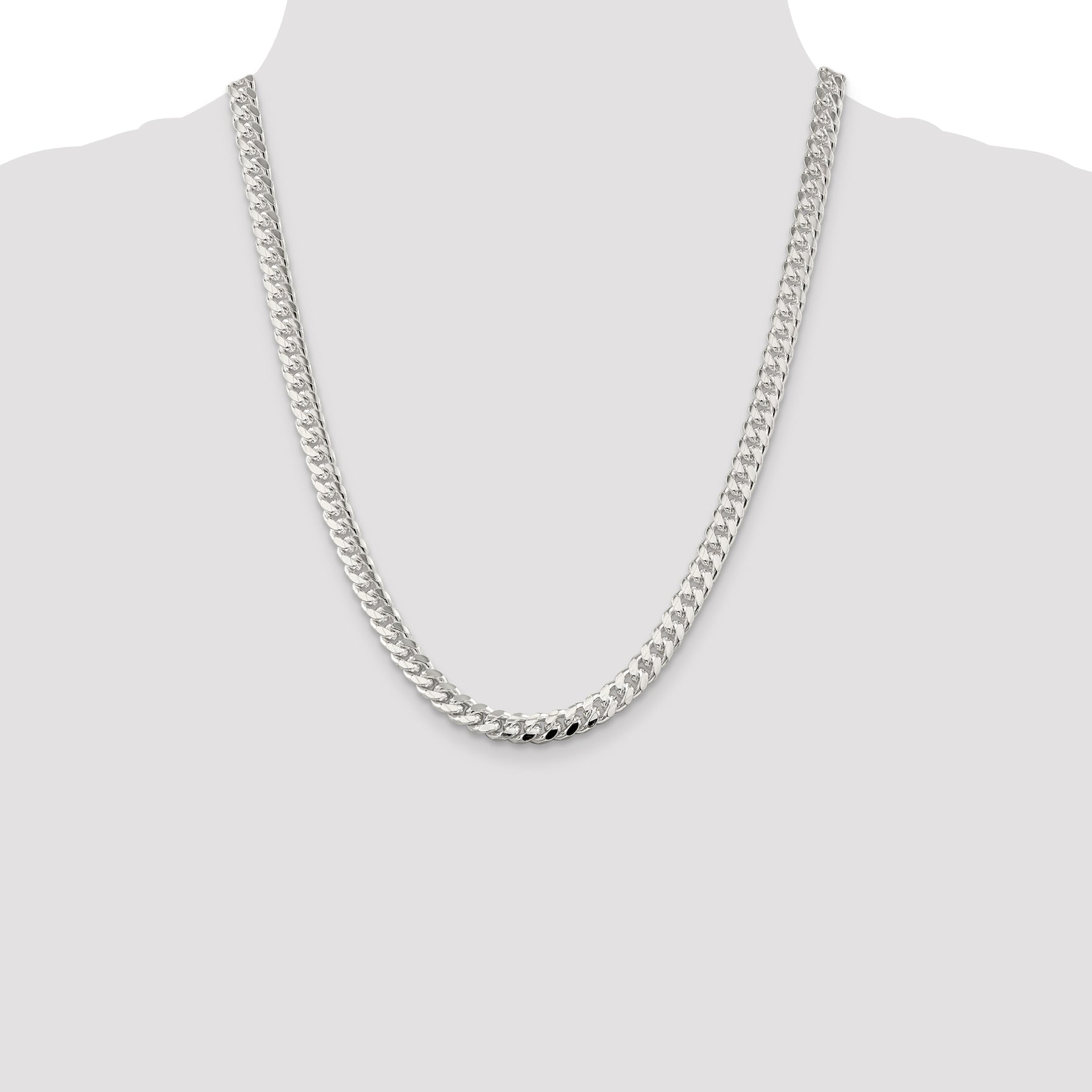 22 Inch Sterling Silver 7mm Domed W/ Side D/C Curb Chain Necklace