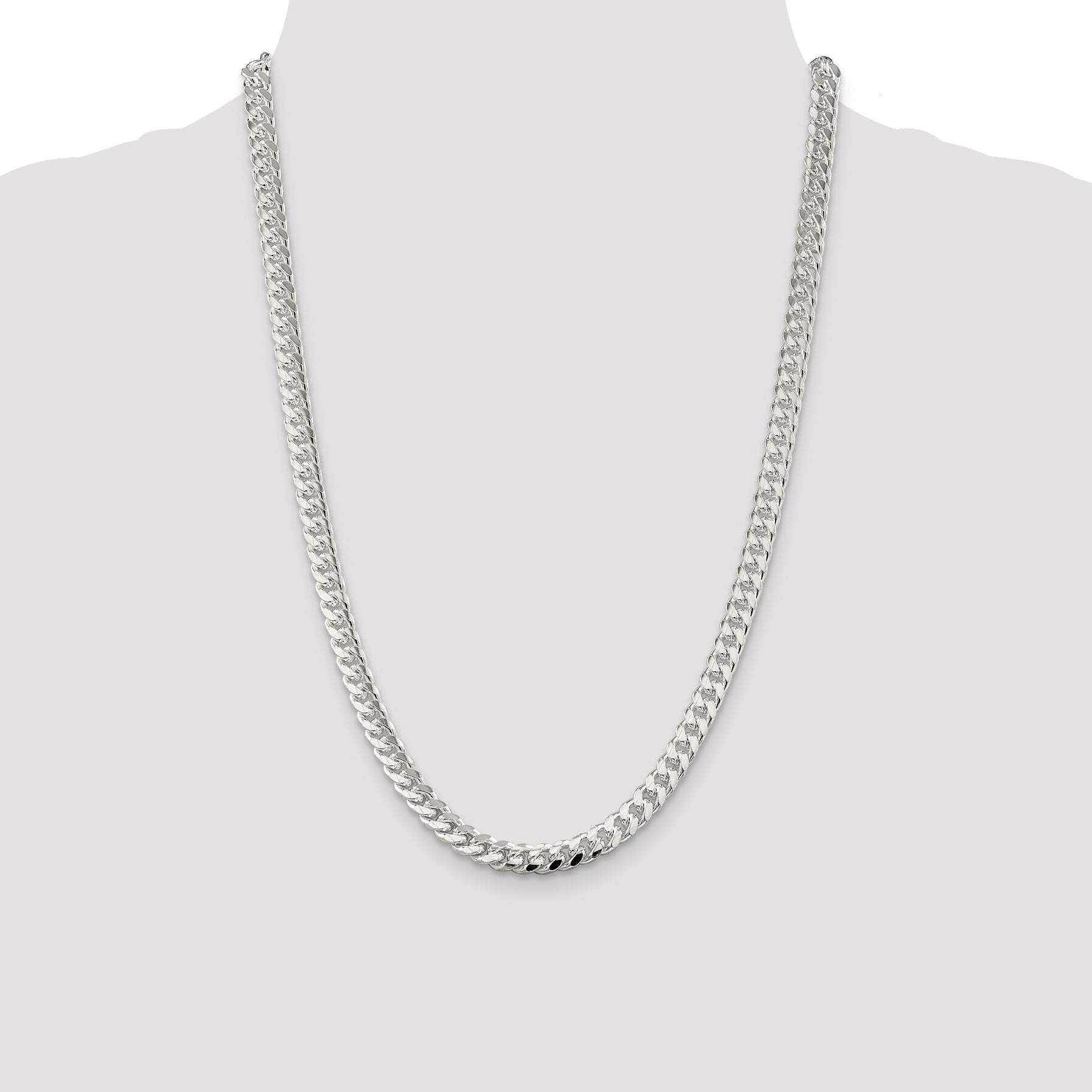 24 Inch Sterling Silver 7mm Domed W/ Side D/C Curb Chain Necklace
