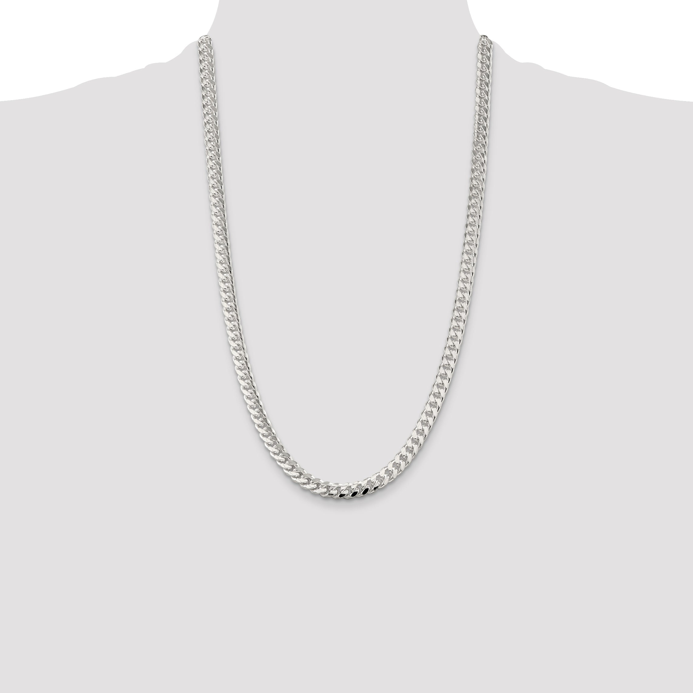 26 Inch Sterling Silver 7mm Domed W/ Side D/C Curb Chain Necklace