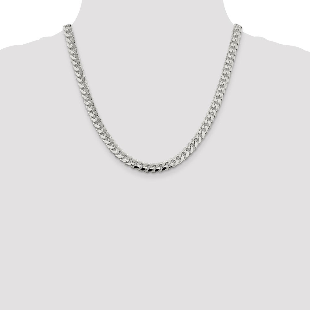 20 Inch Sterling Silver 7.35mm Domed W/ Side D/C Curb Chain Necklace