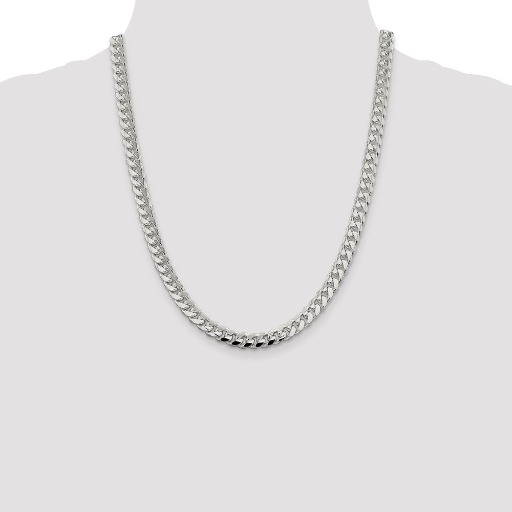 22 Inch Sterling Silver 7.35mm Domed W/ Side D/C Curb Chain Necklace