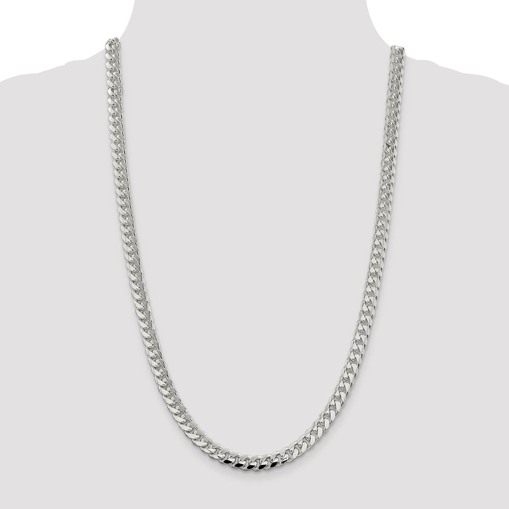 26 Inch Sterling Silver 7.35mm Domed W/ Side D/C Curb Chain Necklace