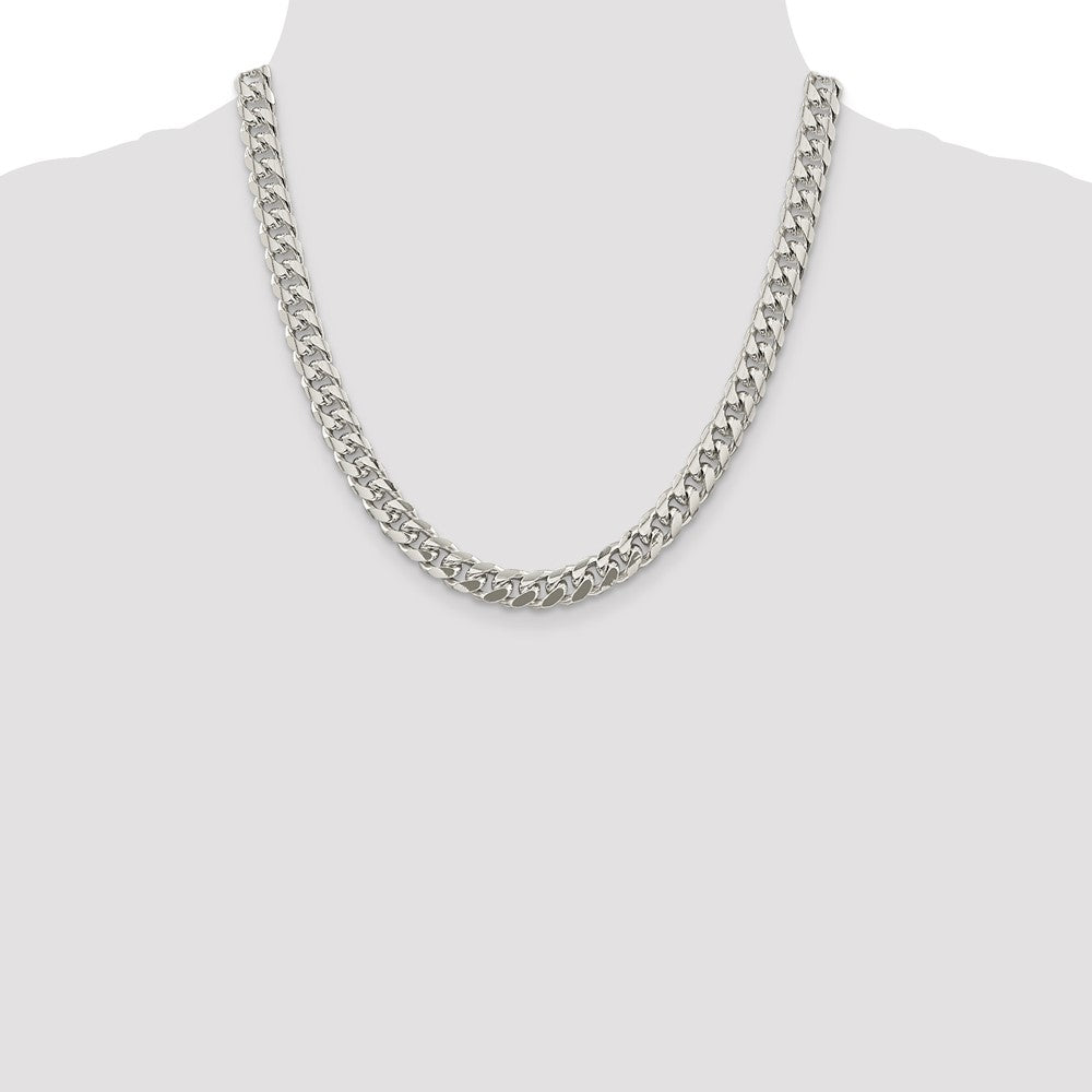 20 Inch Sterling Silver 8.5mm Domed W/ Side D/C Curb Chain Necklace