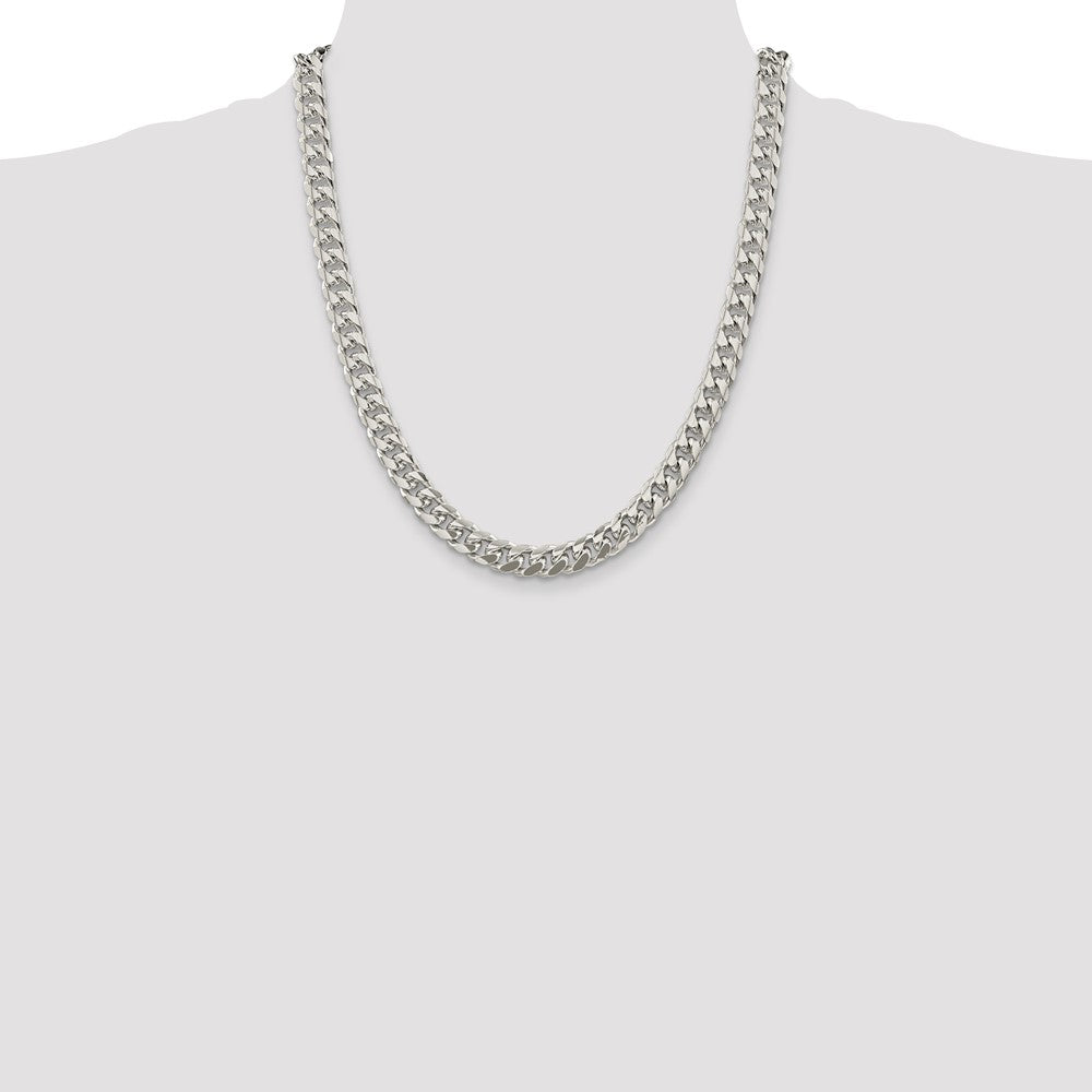 22 Inch Sterling Silver 8.5mm Domed W/ Side D/C Curb Chain Necklace
