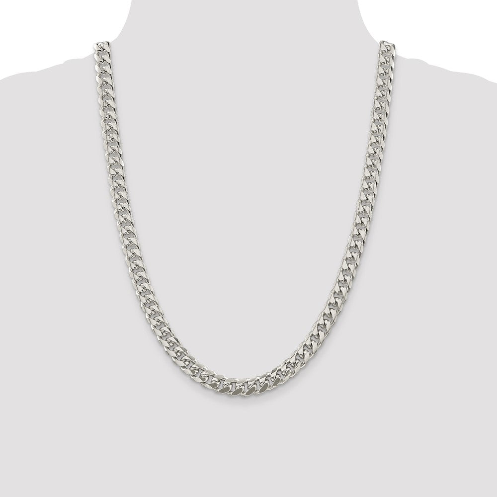 24 Inch Sterling Silver 8.5mm Domed W/ Side D/C Curb Chain Necklace