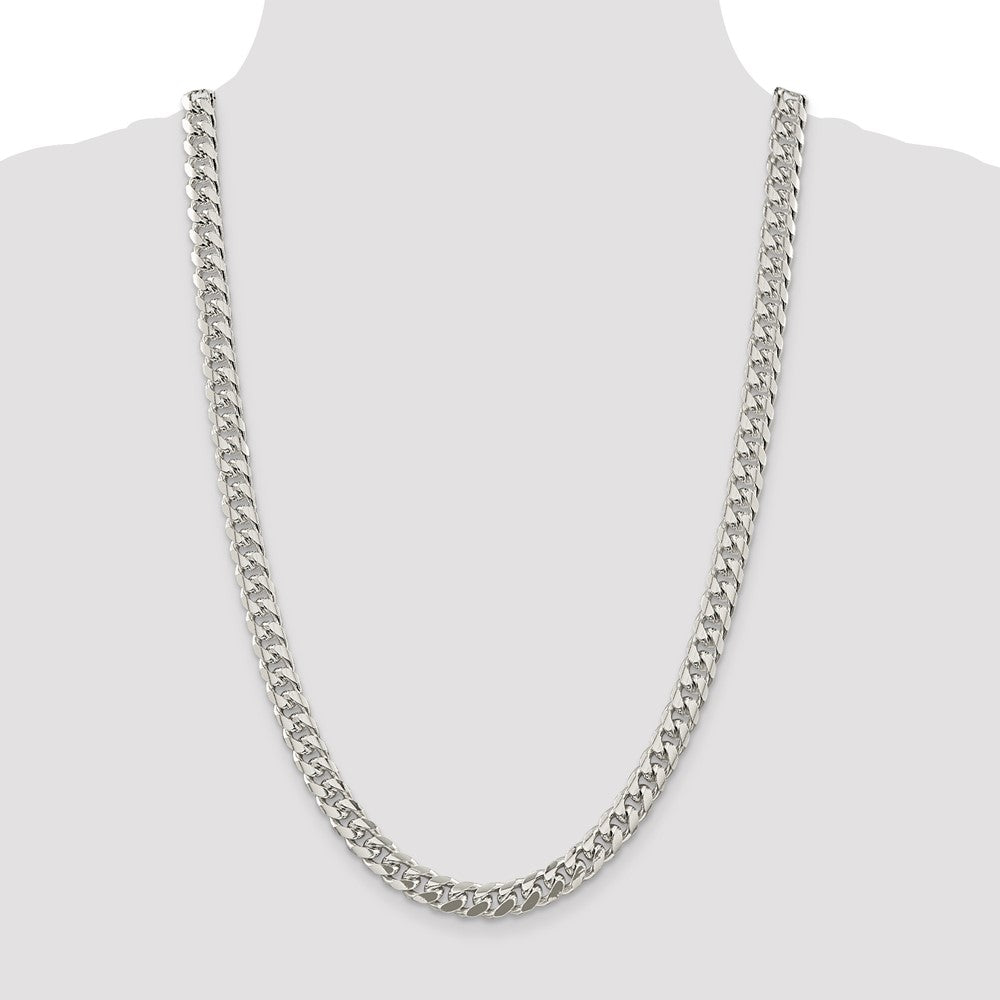 26 Inch Sterling Silver 8.5mm Domed W/ Side D/C Curb Chain Necklace