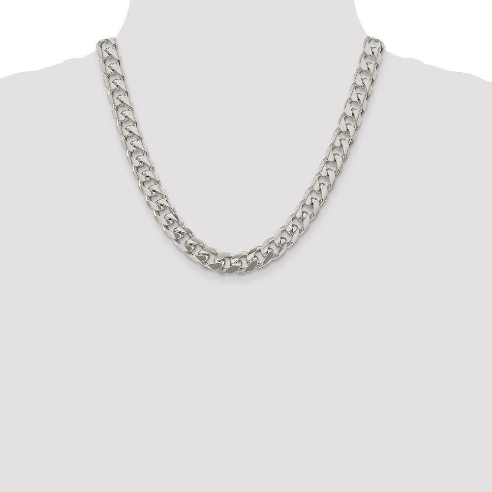 20 Inch Sterling Silver 10.5mm Domed W/ Side D/C Curb Chain Necklace
