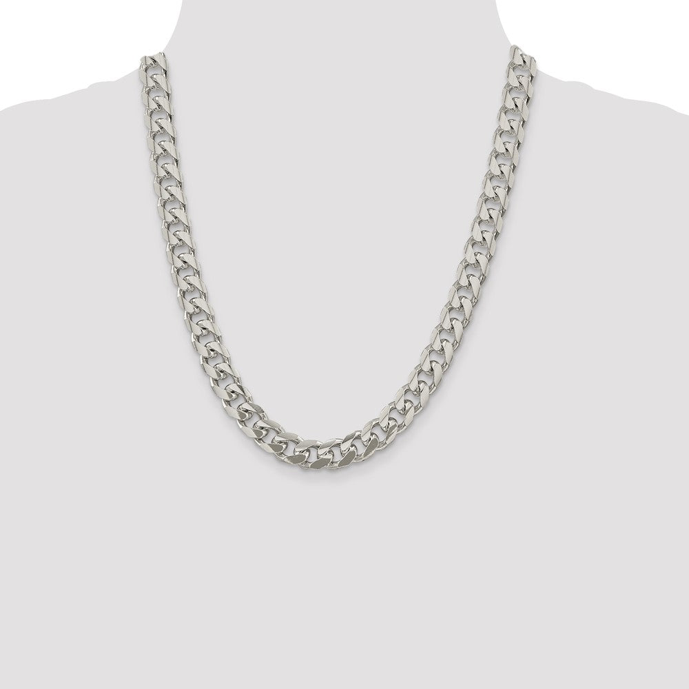 22 Inch Sterling Silver 10.5mm Domed W/ Side D/C Curb Chain Necklace