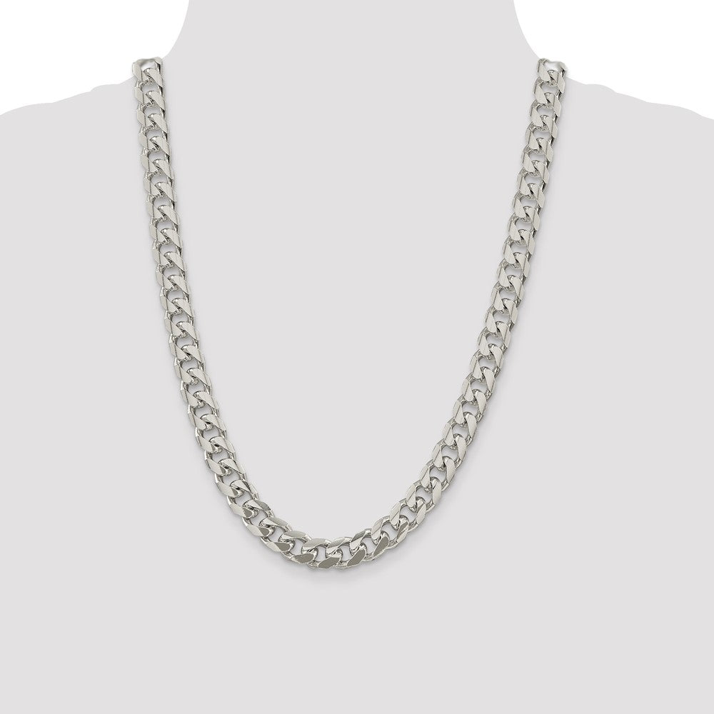 24 Inch Sterling Silver 10.5mm Domed W/ Side D/C Curb Chain Necklace