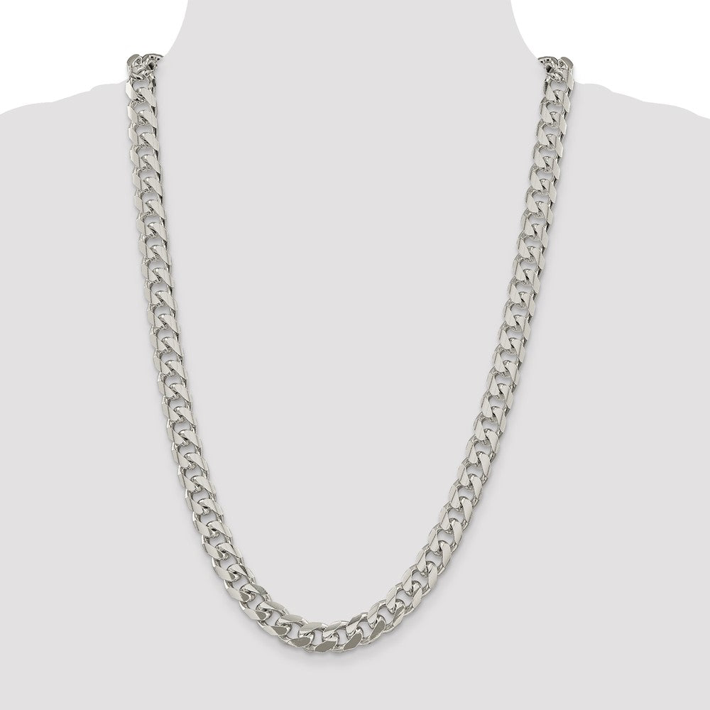 26 Inch Sterling Silver 10.5mm Domed W/ Side D/C Curb Chain Necklace