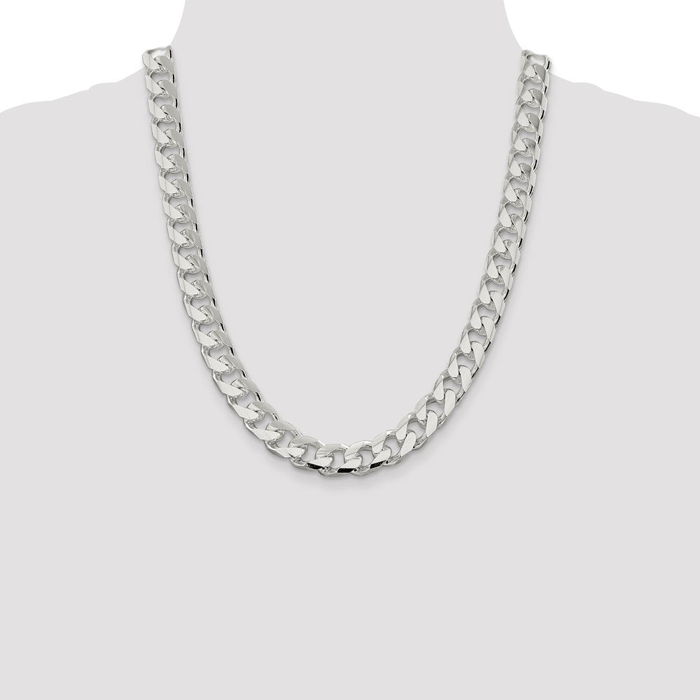 22 Inch Sterling Silver 11mm Domed W/ Side D/C Curb Chain Necklace