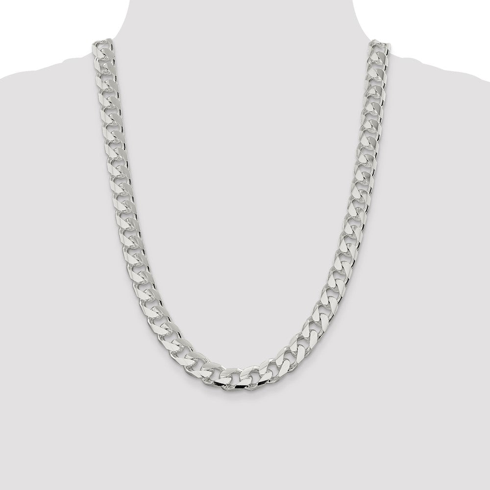 24 Inch Sterling Silver 11mm Domed W/ Side D/C Curb Chain Necklace