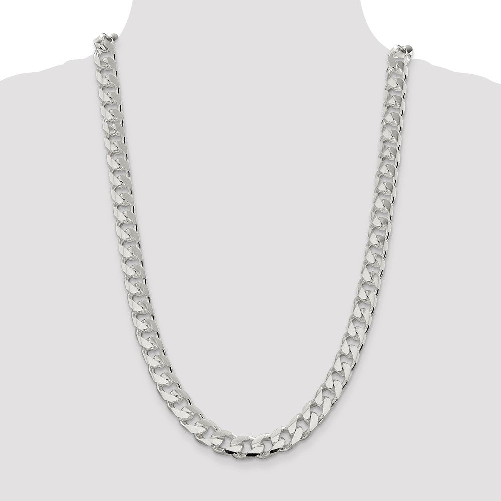 26 Inch Sterling Silver 11mm Domed W/ Side D/C Curb Chain Necklace