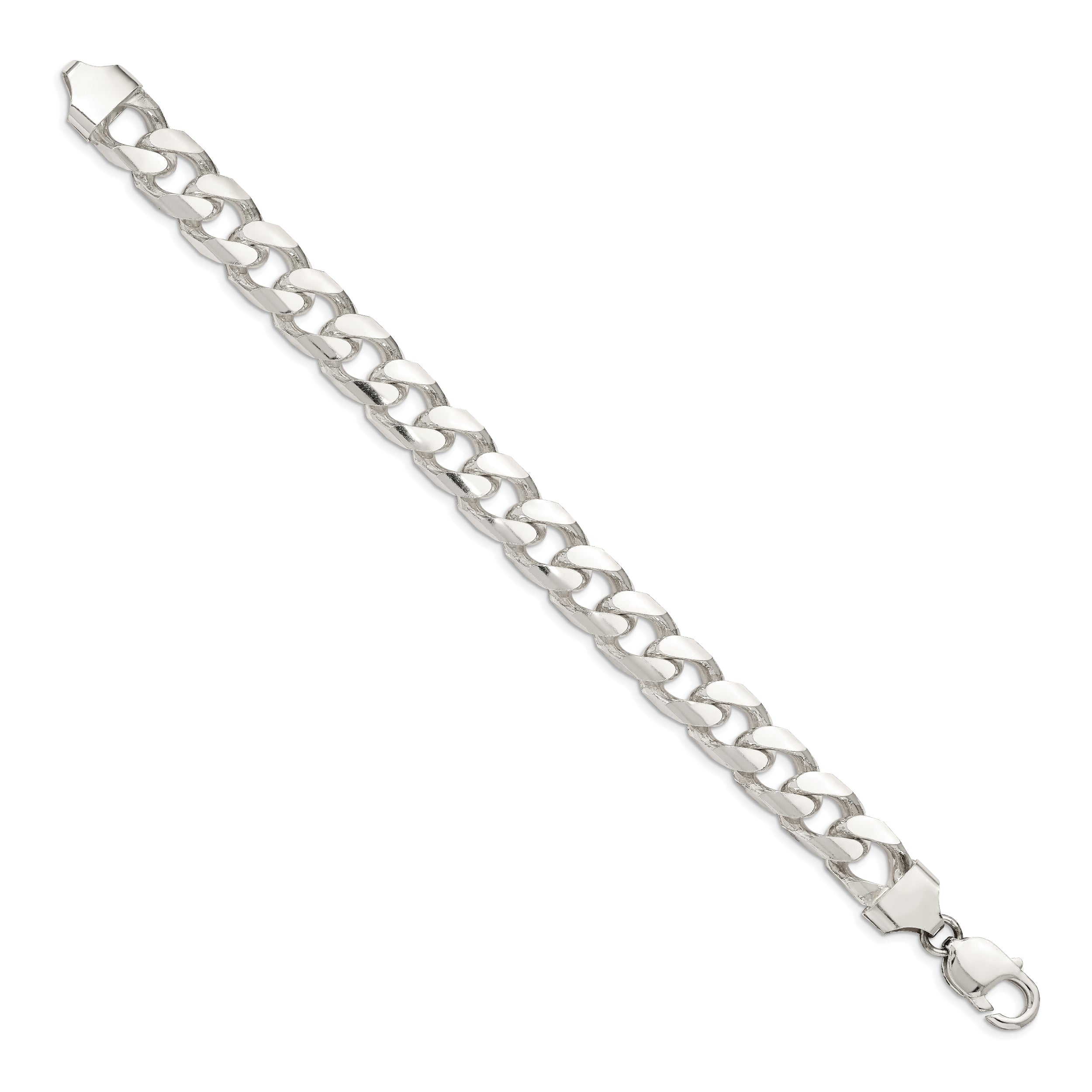 10 Inch Sterling Silver 11mm Domed W/ Side D/C Curb Chain Bracelet