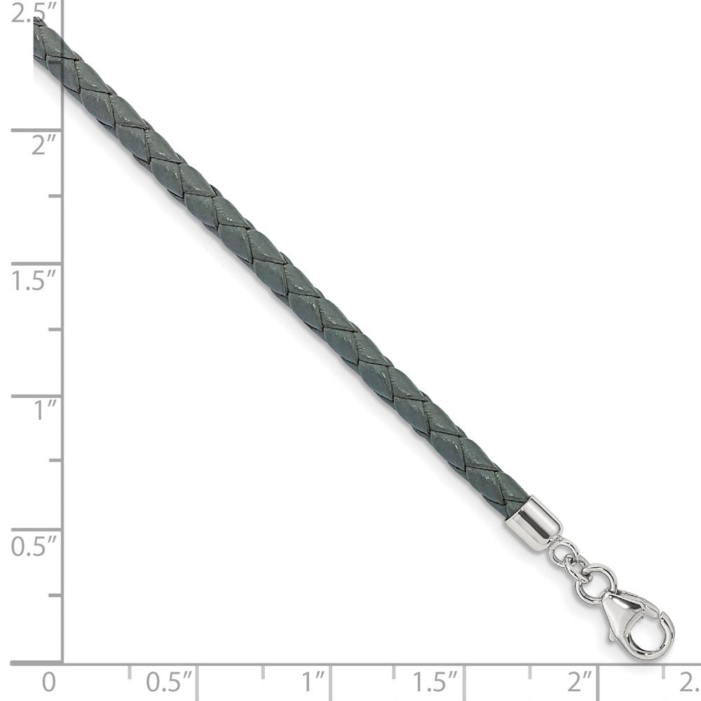 Sterling Silver Reflections Gray Leather Rhodium-Plated 14 Inch With A 2 Extention Choker/Wrap Bracelet