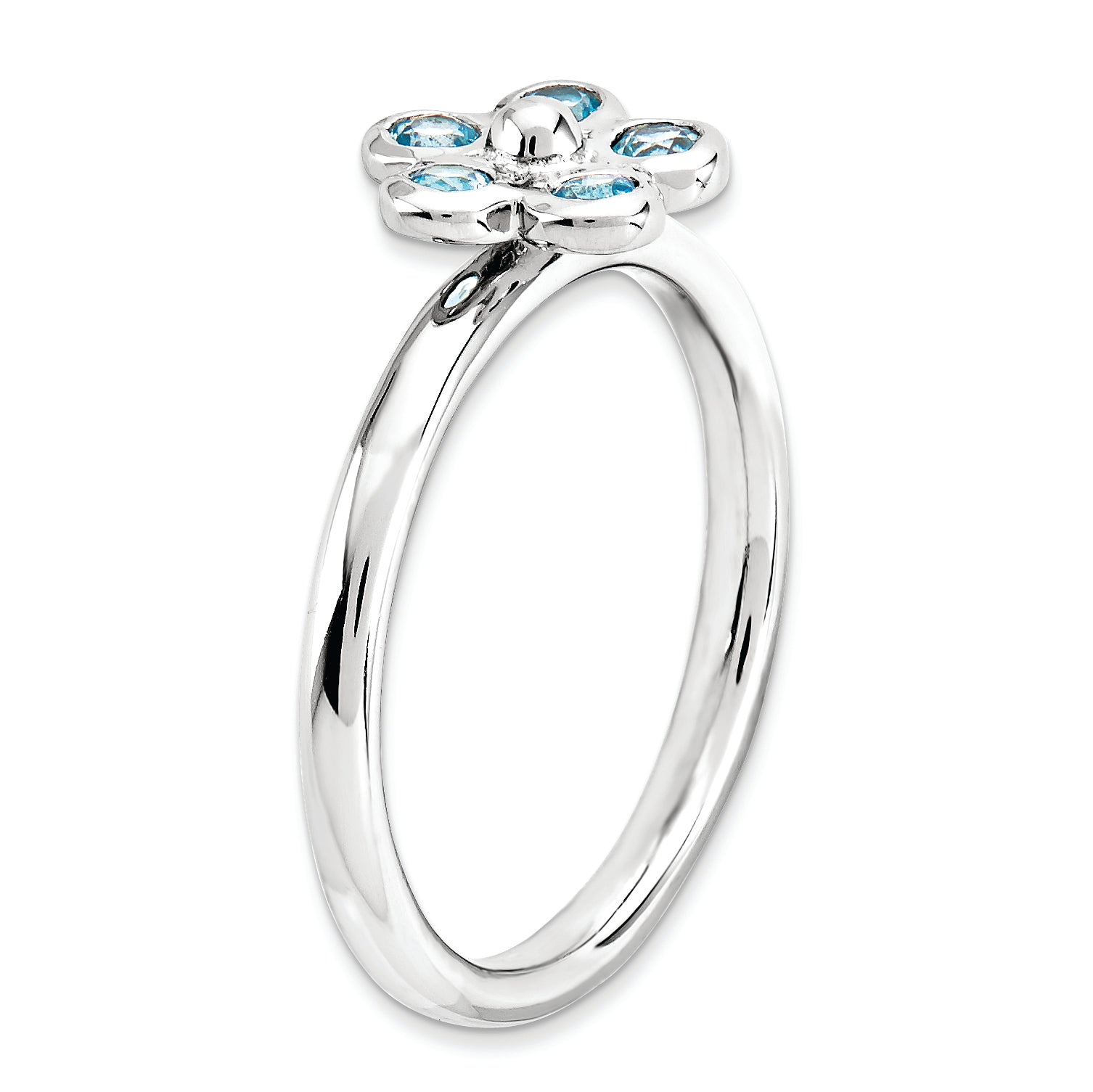 Sterling Silver Stackable Expressions Blue Topaz Flower Ring (Size 7 Only)