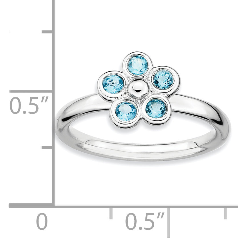Sterling Silver Stackable Expressions Blue Topaz Flower Ring (Size 7 Only)