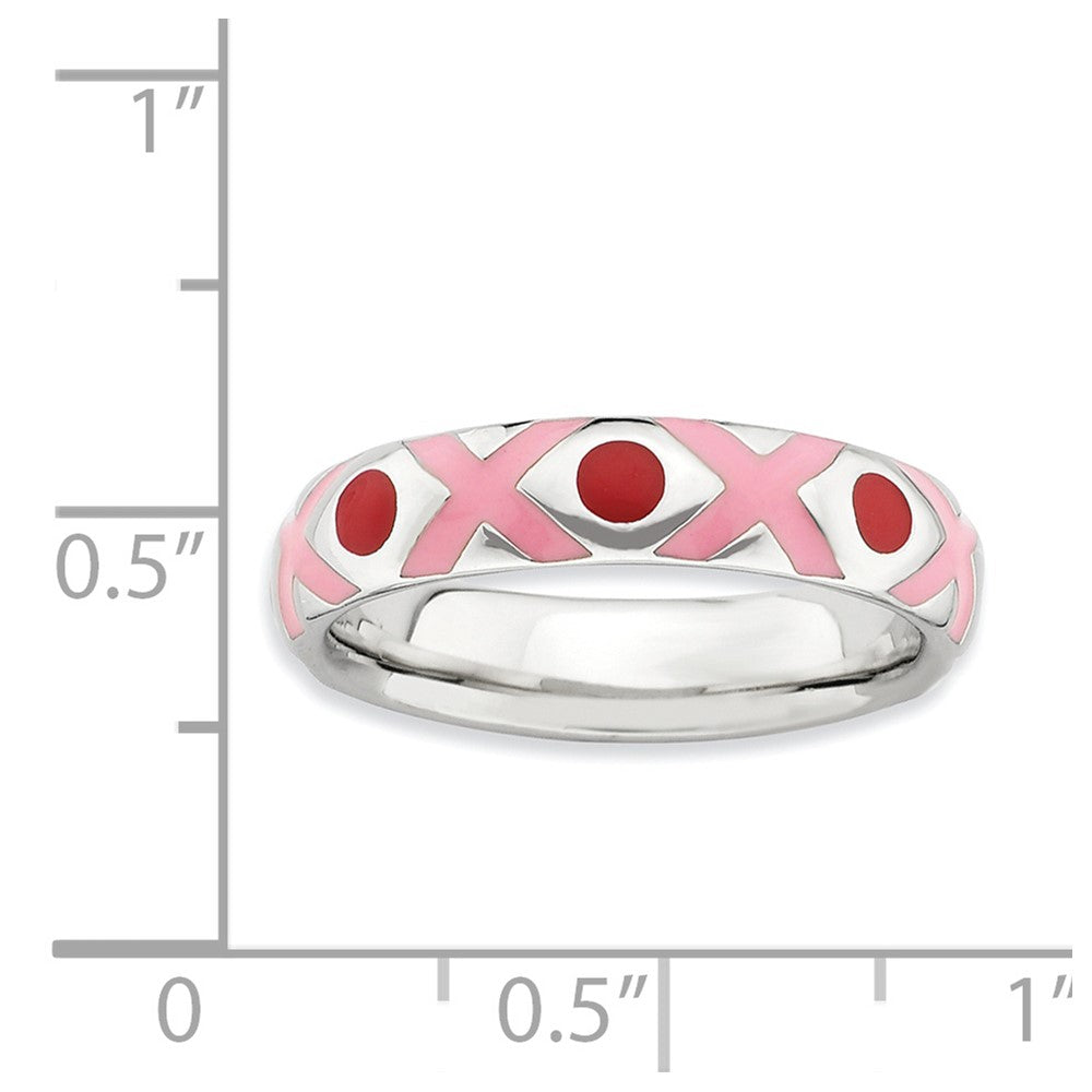 Sterling Silver Stackable Expressions Polished Pink/Red Enameled Ring