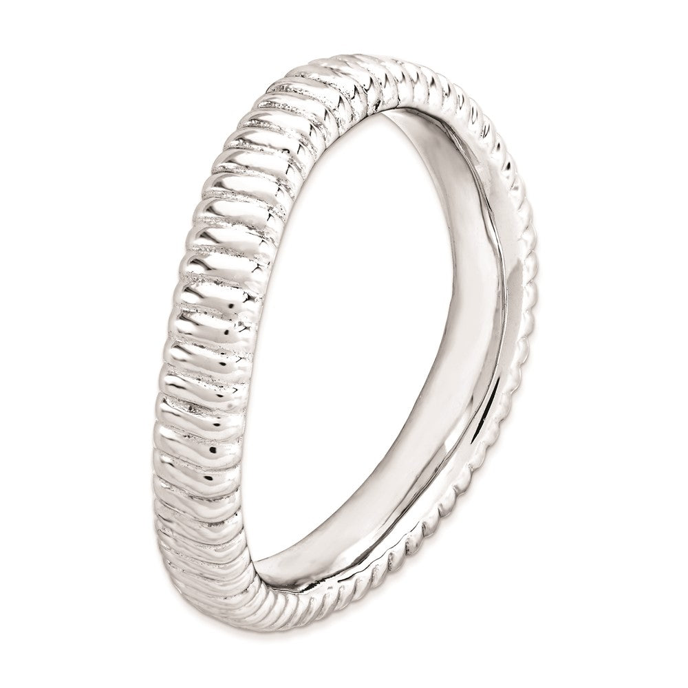Sterling Silver Stackable Expressions Polished Rhodium Plate Wave Ring