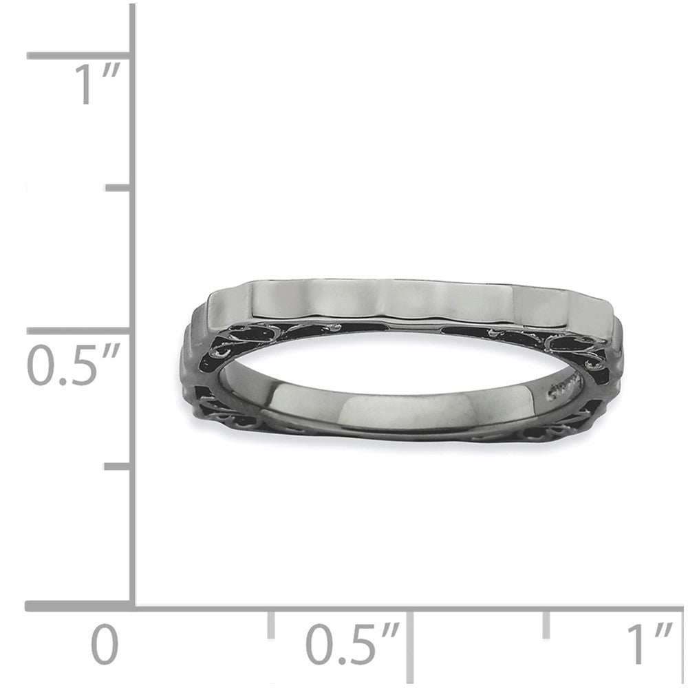 Sterling Silver Stackable Expressions Polished Black Plate Square Ring