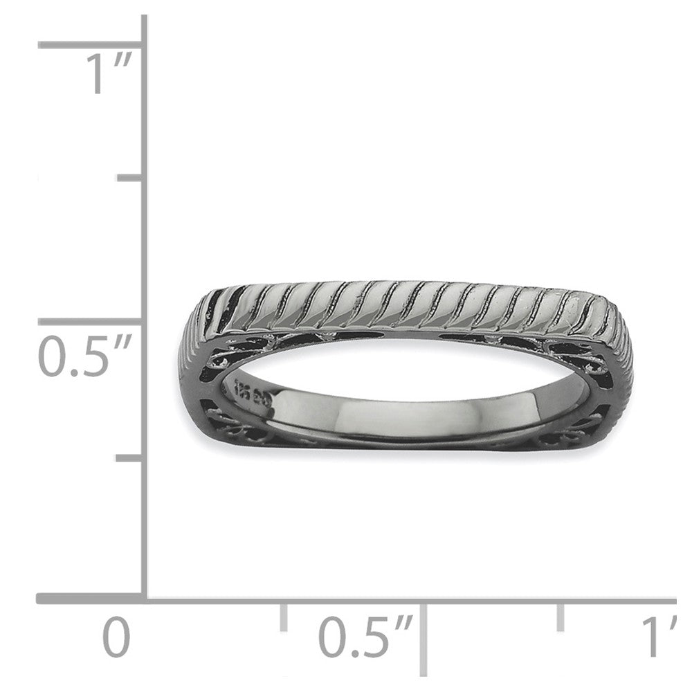Sterling Silver Stackable Expressions Polished Black Plate Square Ring