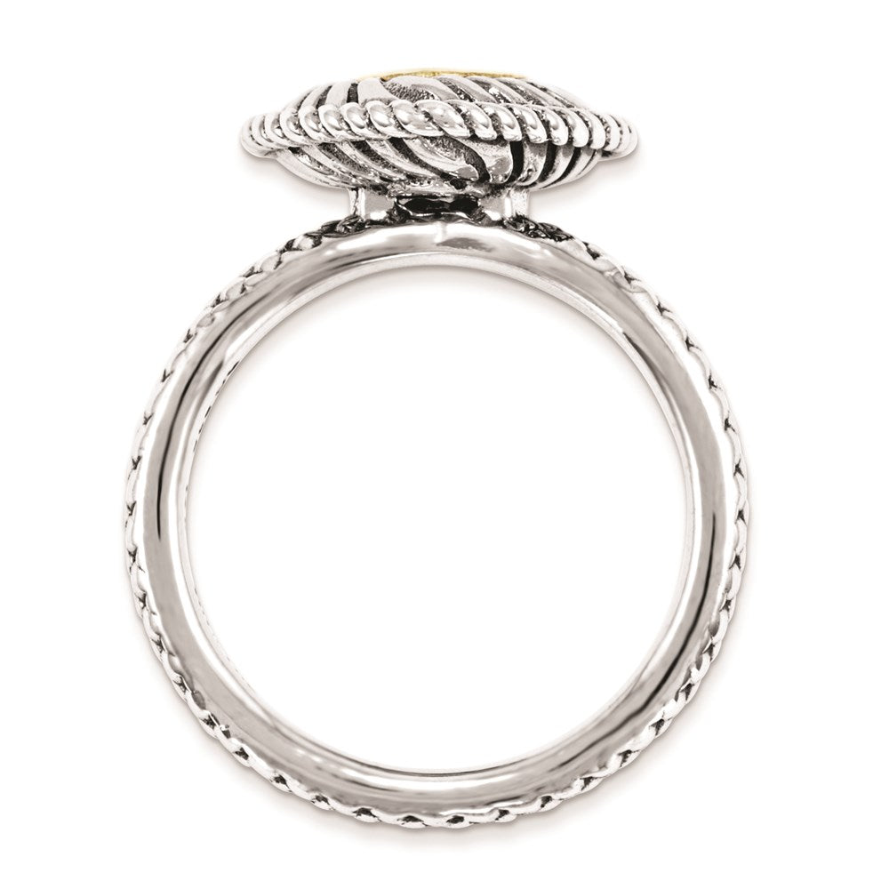 14K/Silver Two Tone Sterling Silver & 14K Stackable Expressions Rhod. Garnet Antiqued Ring (Size 5 Only)