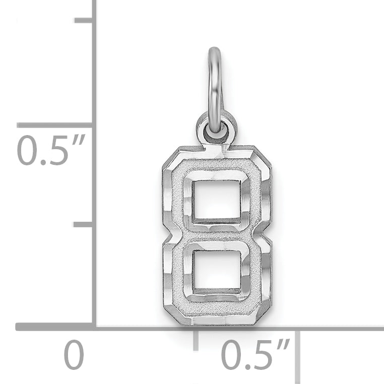 Sterling Silver Rhodium-Plated Diamond-Cut #8 Charm