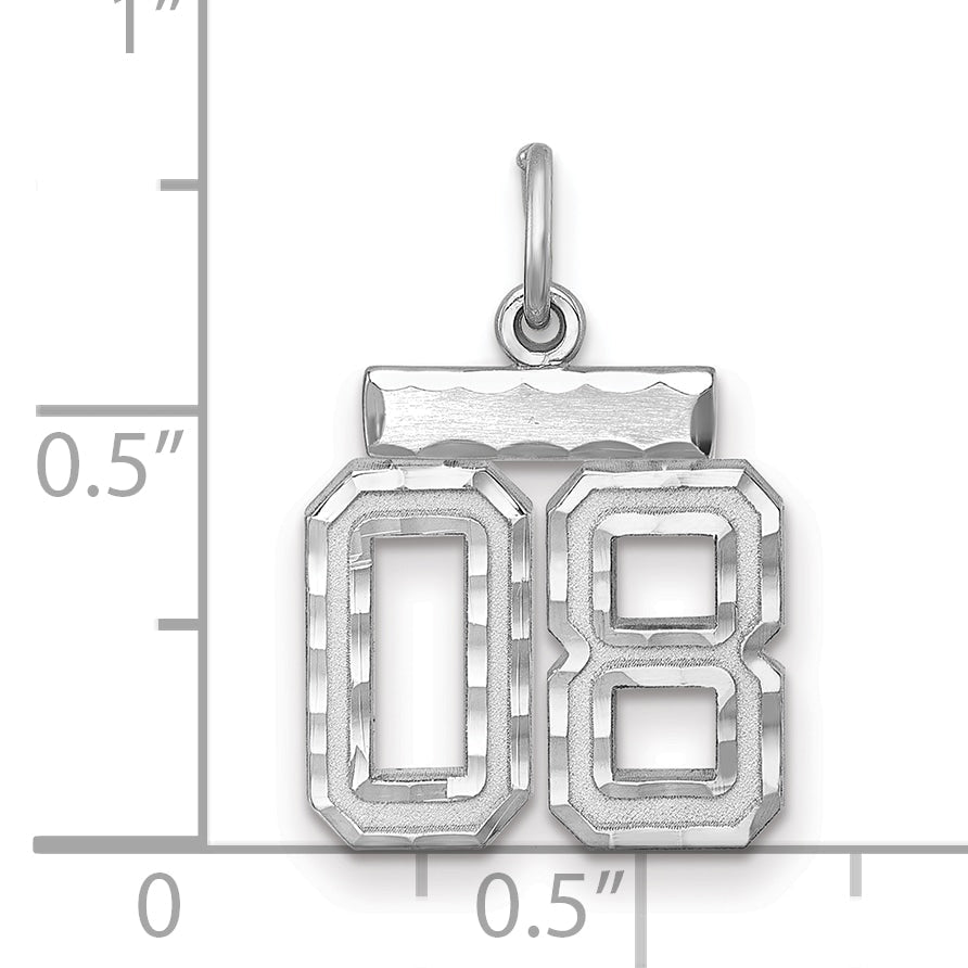 Sterling Silver Rhodium-Plated Small Diamond-Cut #08 Charm