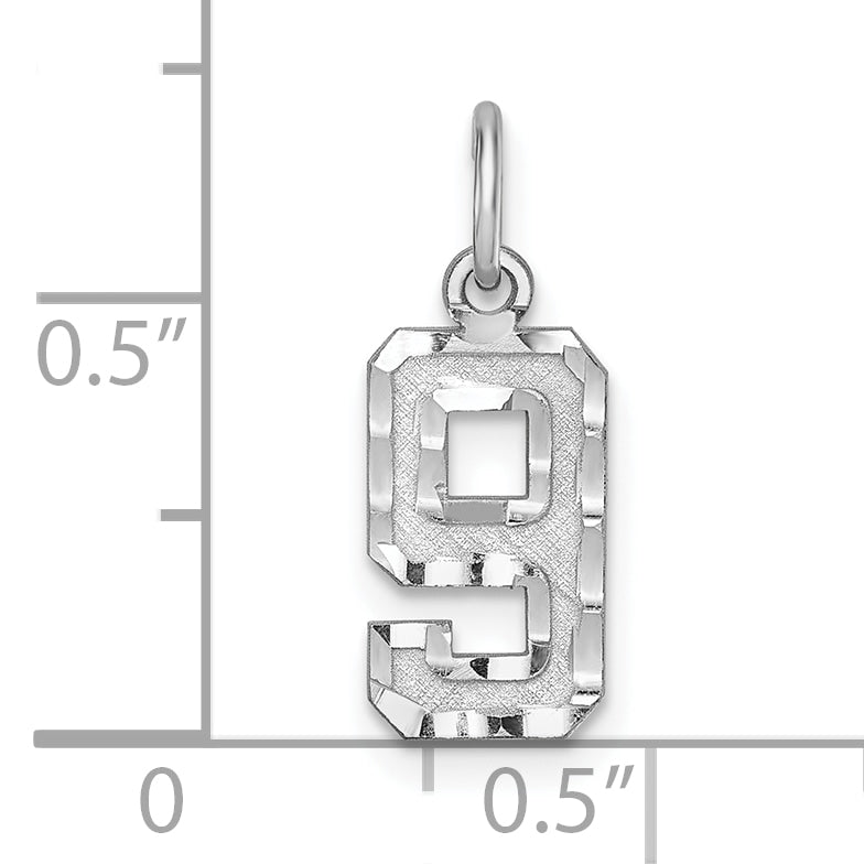 Sterling Silver Rhodium-Plated Diamond-Cut #9 Charm