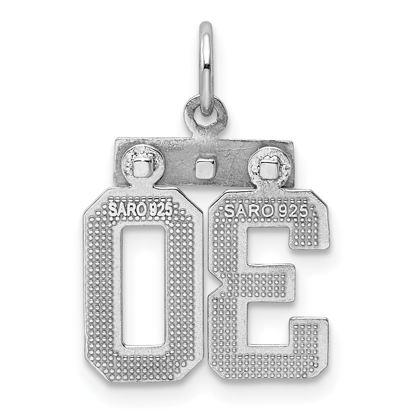 Sterling Silver Rhodium-Plated Diamond-Cut #30 Charm