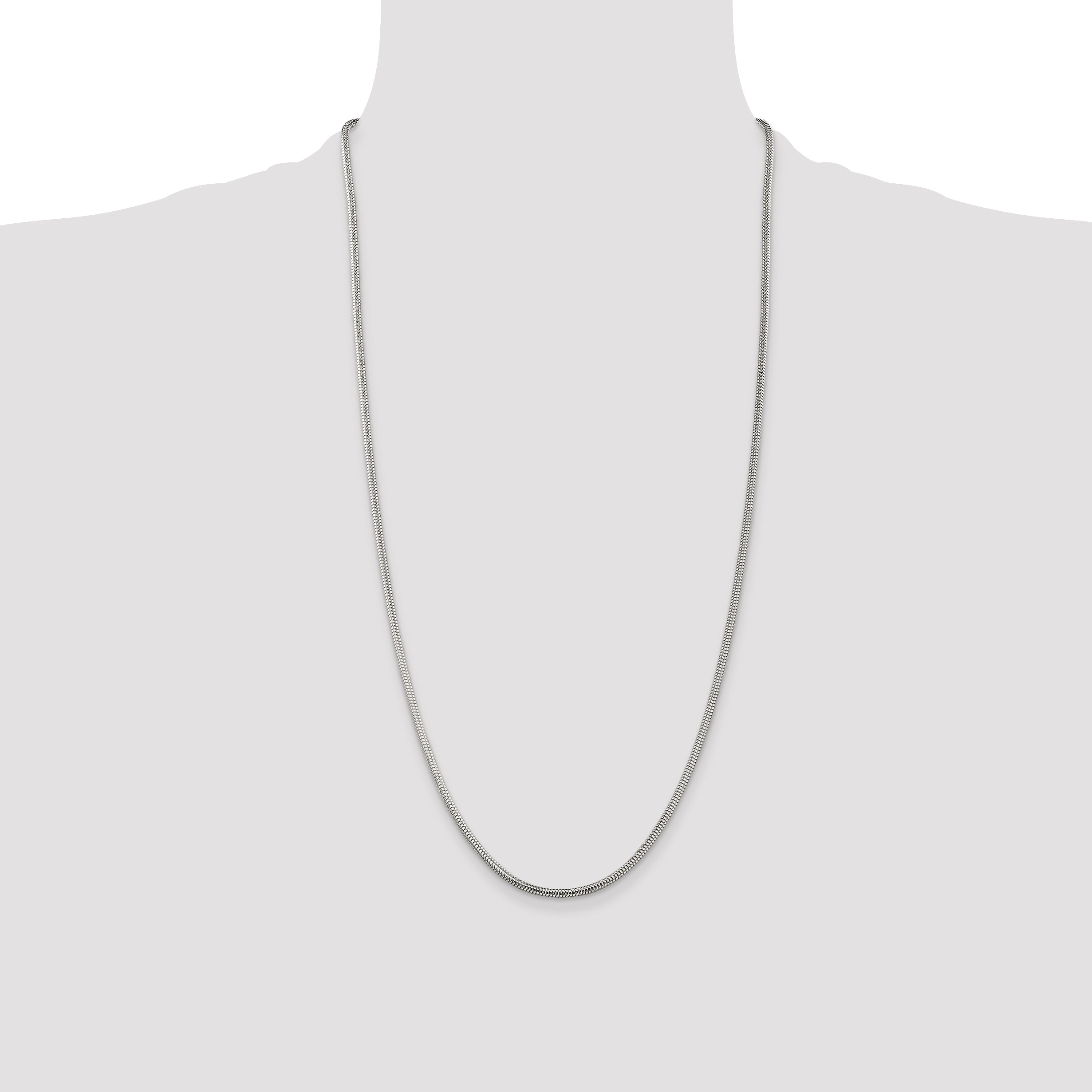 28 Inch Sterling Silver 2.5mm Round Snake Chain Necklace