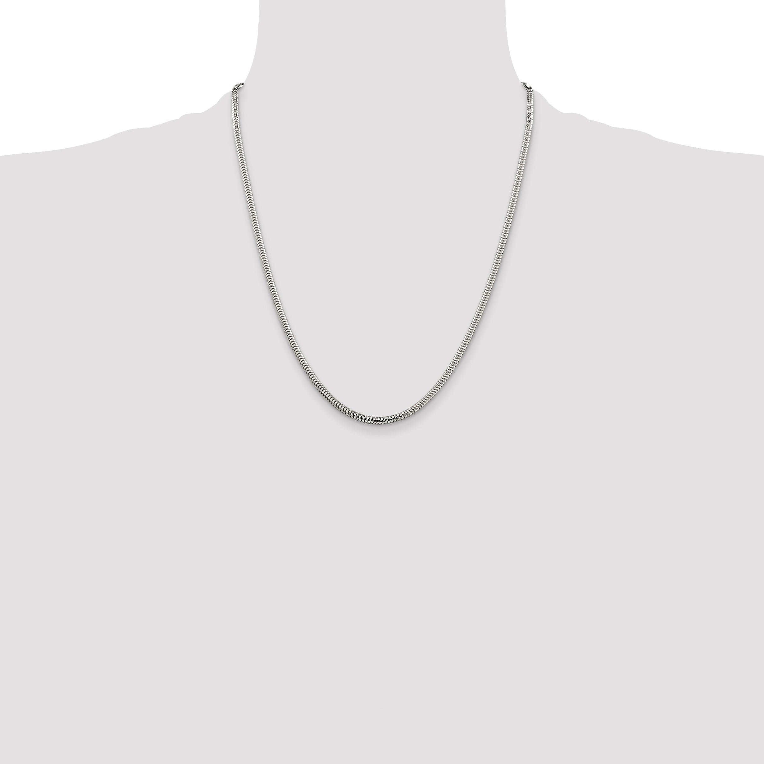 22 Inch Sterling Silver 3mm Round Snake Chain Necklace