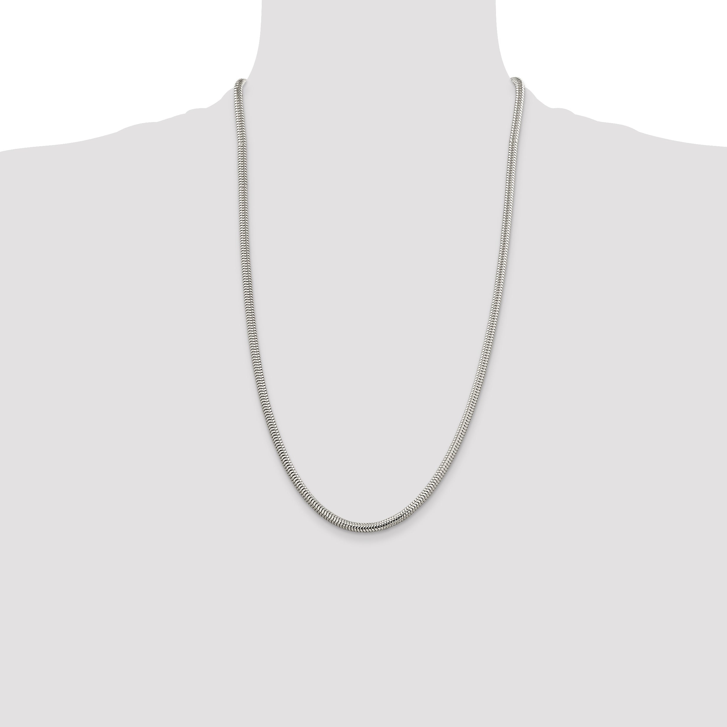 26 Inch Sterling Silver 4mm Round Snake Chain Necklace